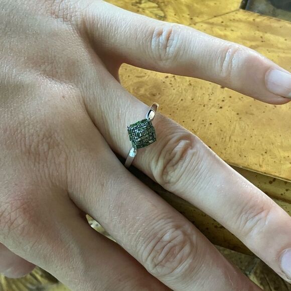 Natural Green Diamond Sterling Silver Ring Size 8 - Picture 4 of 9